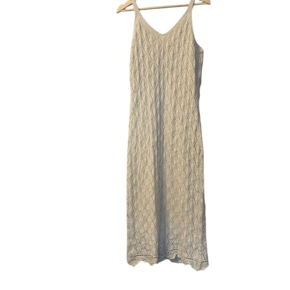 Freshman 1996 Women's XL Beige Crochet Knit Maxi Dress Sleeveles - Picture 5 of 7